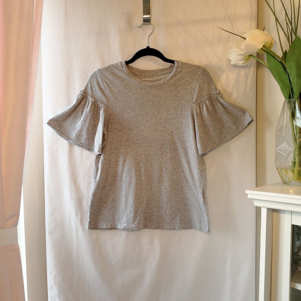 Grey Gathered Ruffle Sleeve Designer Tee - Picture 2 of 8